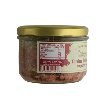 etiquette descriptive des valeurs nutritionnelle de la terrine de canard au poivre vert